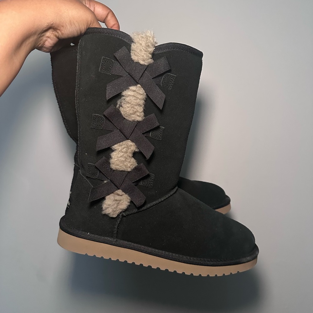 Black Suede Boots with Bow Detail